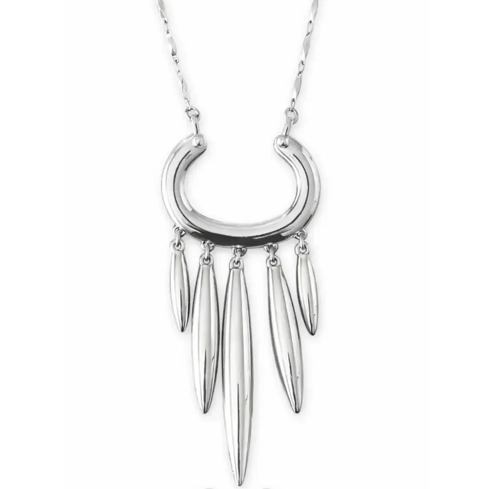 Stella & Dot Nahla Necklace Long Silver Tone Pendant